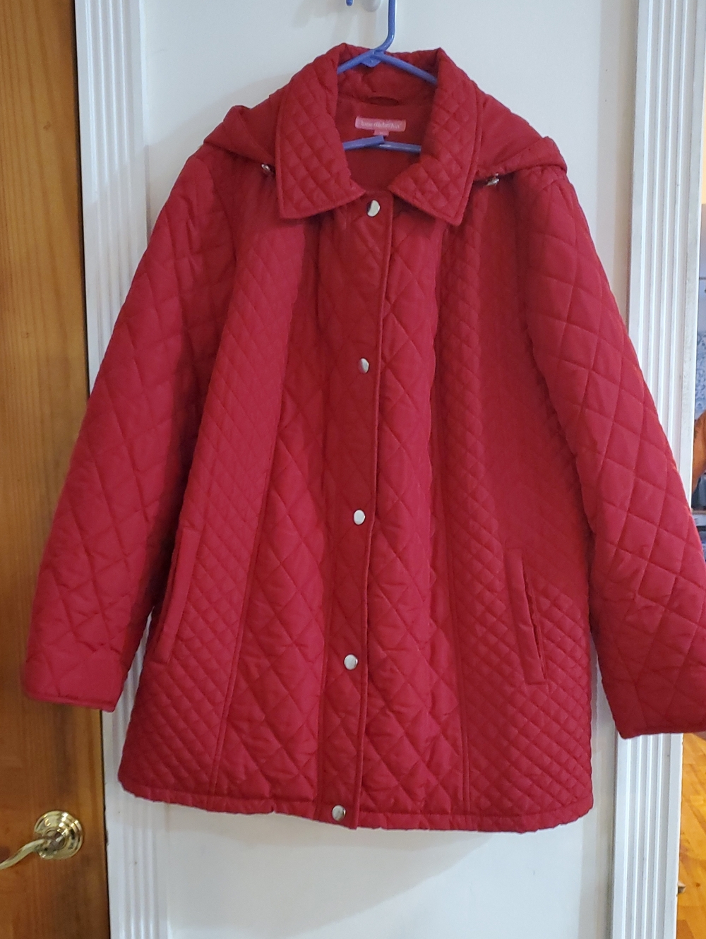 Red Quilted Jacket 18W Removable Hood Medium Weight Woman Within